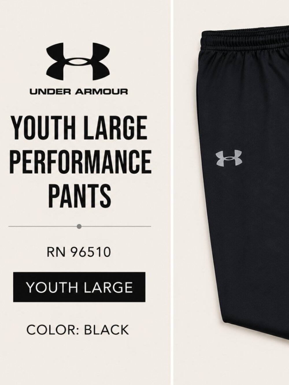 Under Armour Youth Large Black Athletic Pants RN 96510